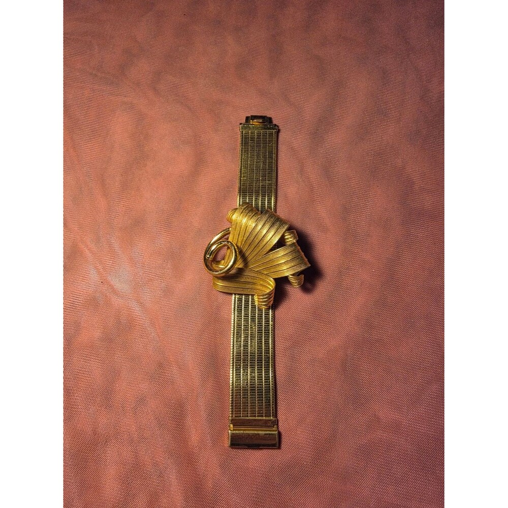 Vintage Gold Tone Mesh Bracelet with Ribbon Bow Accent